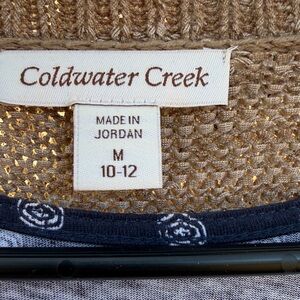 Coldwater Creek Gold Metallic Knit Top with Navy Accents